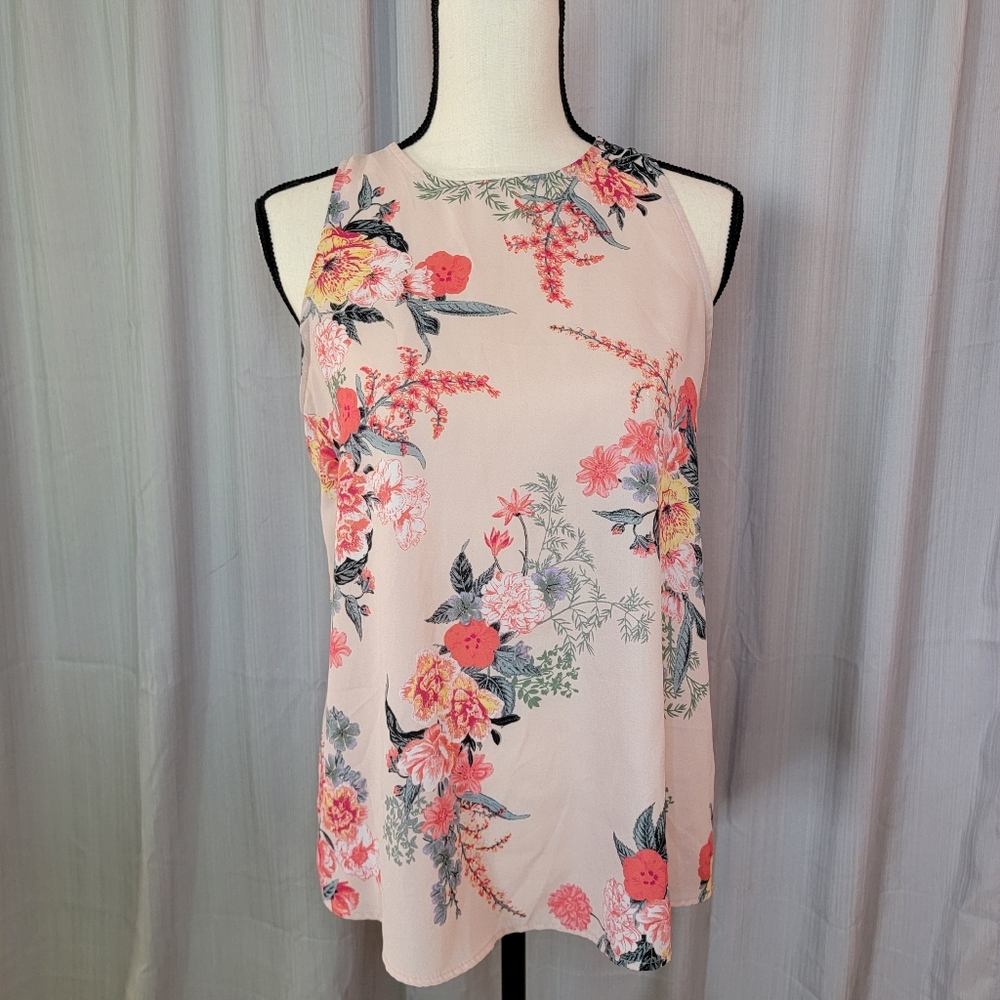 Label by Rachel Roy pink floral sleeveless shirt size medium